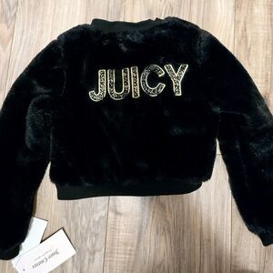 NEW Juicy Couture Jacket Girls Black Zip Fuzzy Faux Fur Los Angeles Size 3T
